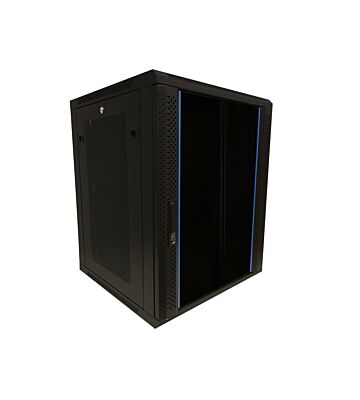 15U seinäkaappi lasiovella - rei'itetyt sivupaneelit 600x600x770mm (LxSxK)