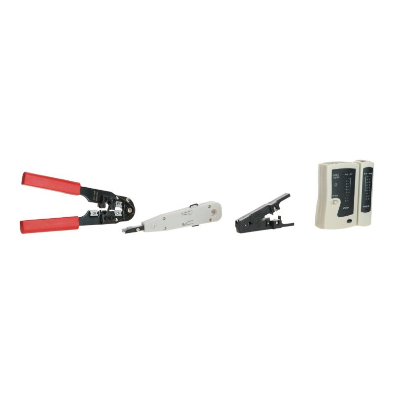 Danicom-työkalusarja (RJ45 puristuspihdit, LSA-työkalu, kuorintapihdit, testityökalu erilaisille liittimille)